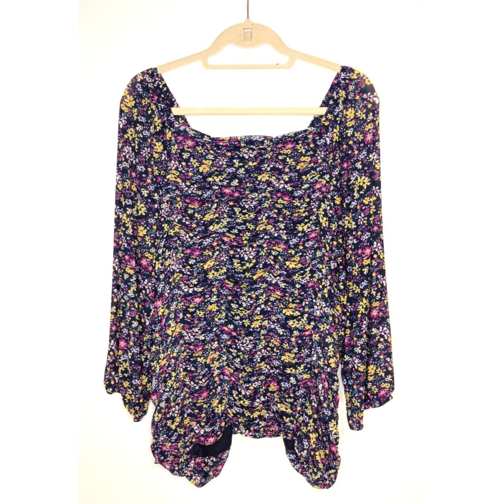 Cato Est 1946 Blouse Womens 22/24 Multicolor Floral 3/4 Sleeve Top Shirred Front